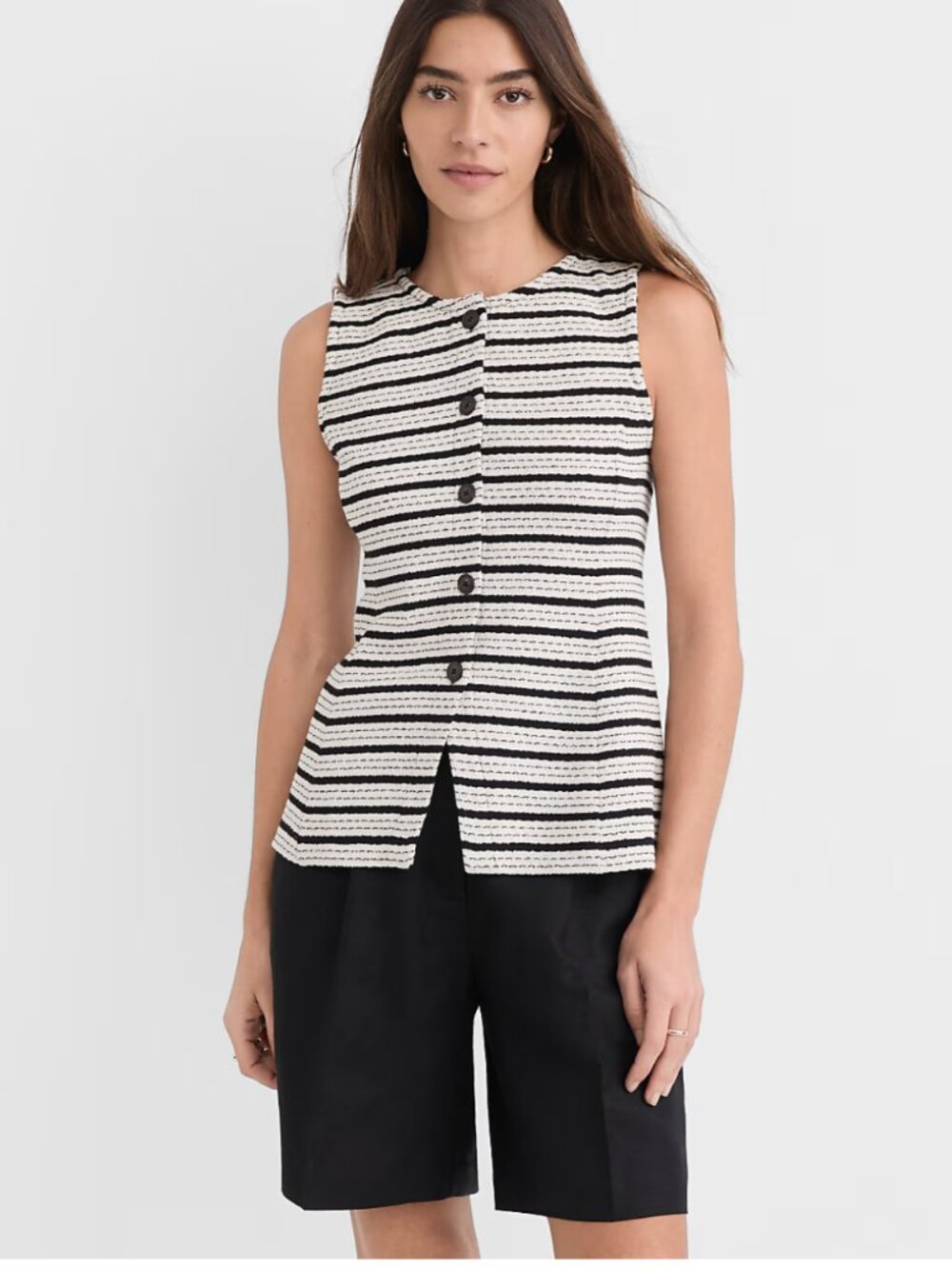 LOFT Stripe Textured Knit Vest - Size Medium Petite - NWT